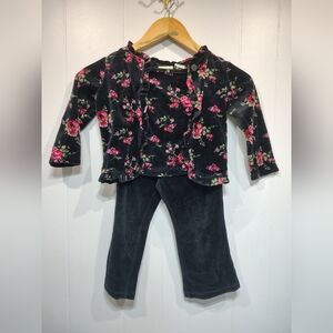 Vintage Cherokee 3T Velvet Floral Outfit Set Girls 3 Piece Cardigan Tank Pants